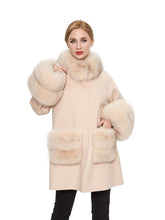 Load image into Gallery viewer, Cashmere blend coat with fox trim