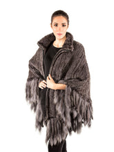 Load image into Gallery viewer, Knitted mink poncho with zipper &amp; fringes