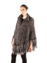 Load image into Gallery viewer, Knitted mink poncho with zipper &amp; fringes
