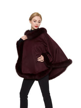 Load image into Gallery viewer, Cashmere poncho with fox trim