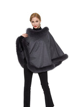 Load image into Gallery viewer, Cashmere poncho with fox trim