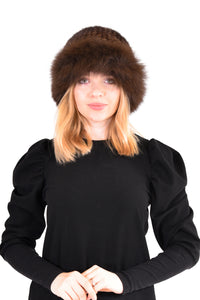 Knitted mink hat with fox fur trim