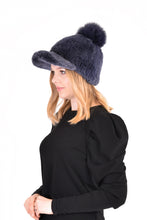 Load image into Gallery viewer, Knitted mink cap with fox fur pom pom