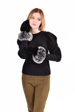 Load image into Gallery viewer, Knitted mink mittens with fox fur trim