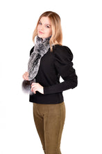 Load image into Gallery viewer, Knitted rex rabbit scarf pull through with fox fur pom pom