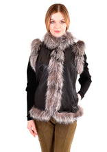 Load image into Gallery viewer, Leather vest with silver fox trim
