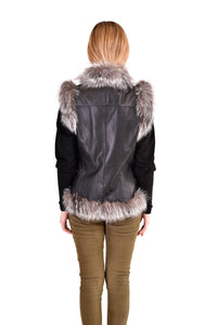 Leather vest with silver fox trim