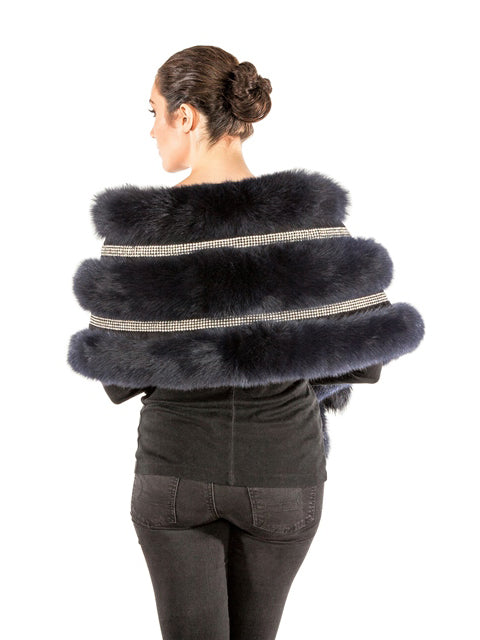 Black Fox Stole Rhinestones Tails #2882 – MARC KAUFMAN FURS