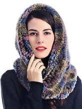 Load image into Gallery viewer, Knitted rex rabbit infinity scarf with hood