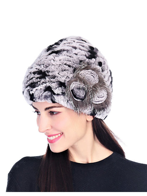 Buy Knitted Rex Rabbit Hat With Rosette Online | Volare New York display picture 1