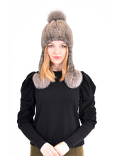 Load image into Gallery viewer, Knitted mink hat with fox pom pom
