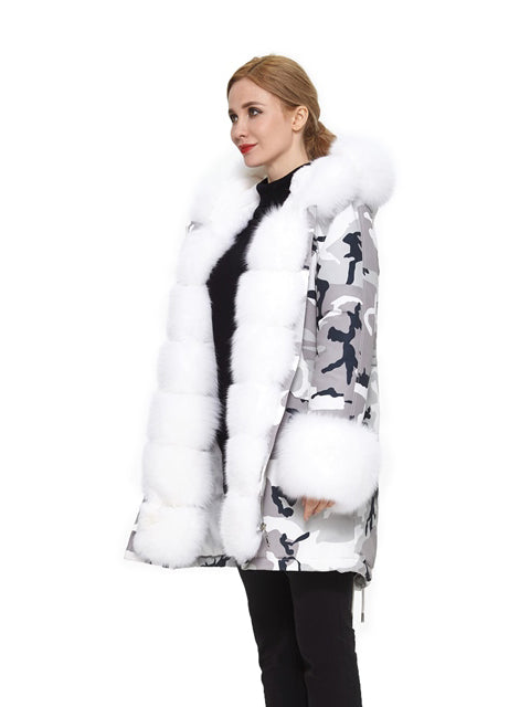 Camo coat with fur hood hot sale