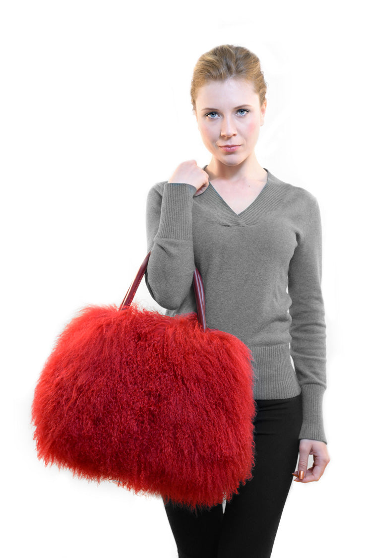 Red faux 2025 fur purse