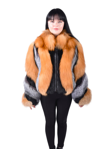 Red fox and Silver fox jacket with zipper