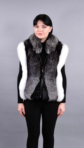 Women’s silver fox fur and white fox fur vest