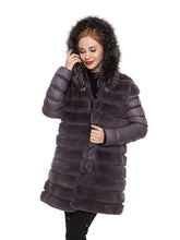 Load image into Gallery viewer, Rex rabbit coat with hood silver fox trim