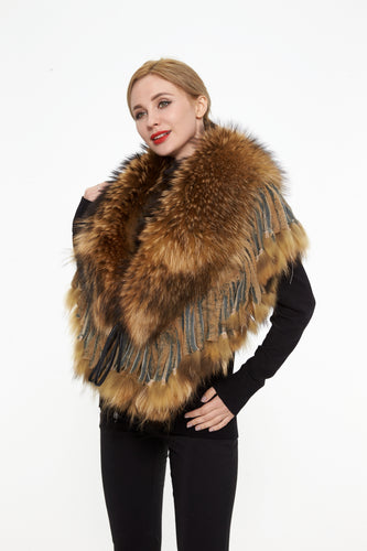 Fox fur cape with fringes