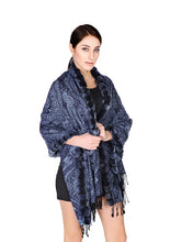 Load image into Gallery viewer, Cashmere shawl with rex rabbit trim