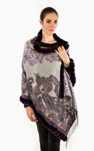Load image into Gallery viewer, Cashmere shawl with rex rabbit trim