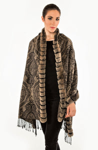 Cashmere shawl with rex rabbit trim