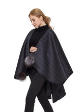 Load image into Gallery viewer, Cashmere blend cape with genuine leather trim