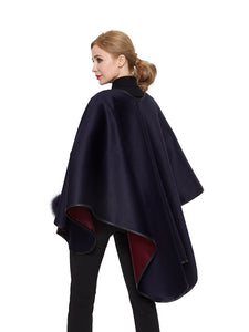Cashmere blend cape with genuine leather trim