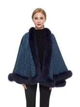 Load image into Gallery viewer, Wool blend cape with fox trim