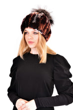 Load image into Gallery viewer, Knitted rex rabbit beanie with fox pom pom