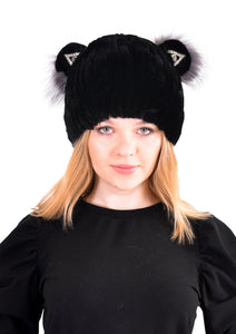 Mink beanie with cat ears