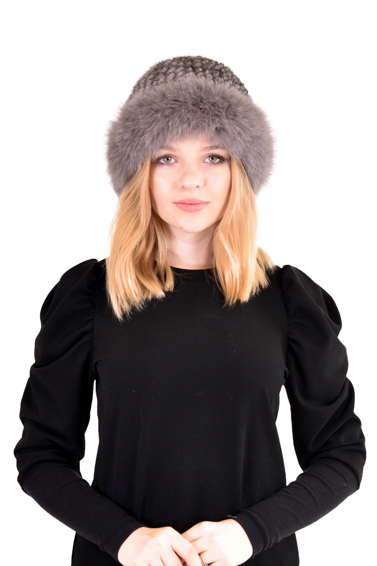 Knitted Danish Mink Fur Cossack Beanie Hat with Finnish Fox Fur Trim