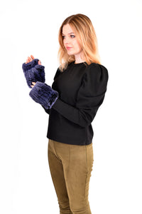 Knitted rex rabbit finger-less gloves