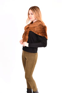 Knitted rex rabbit cape with rosette pull through
