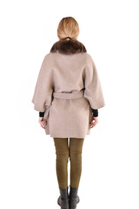 Cashmere blended cape with fox trim