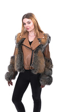 Load image into Gallery viewer, Genuine leather bomber jacket with fox