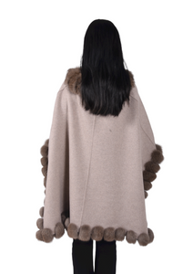Cashmere blend cape with fox fur trim