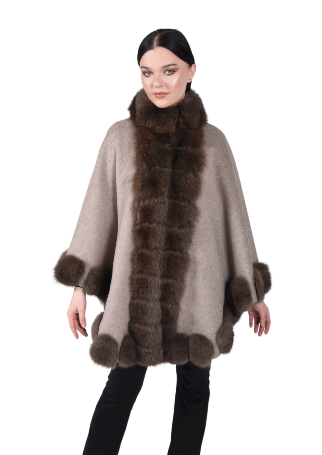 Cashmere cape with fox fur trim discount