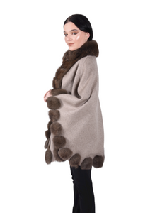 Cashmere blend cape with fox fur trim