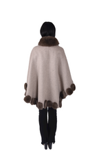 Load image into Gallery viewer, Cashmere blend cape with fox fur trim
