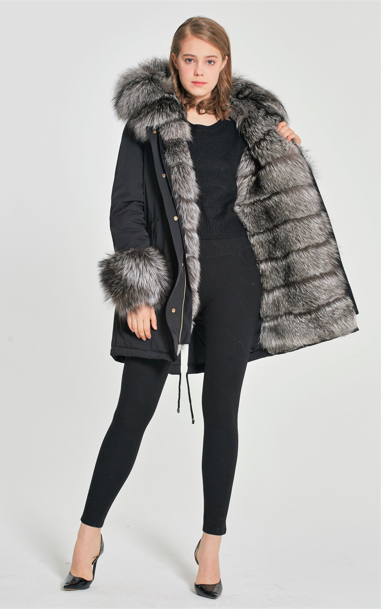 Buy Silver Fox Parka With Hood Online Volare New York