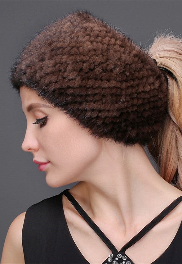 Knitted mink headband & neck warmer
