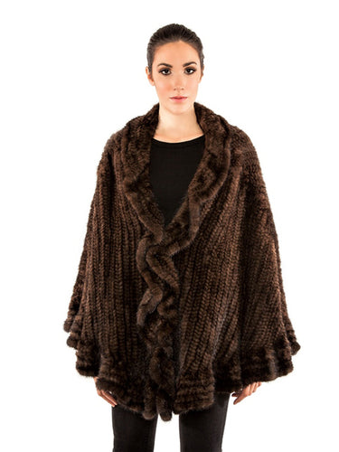 Knitted mink cape with ruffles