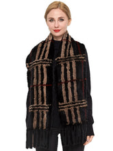 Load image into Gallery viewer, Knitted mink plaid scarf with fringe