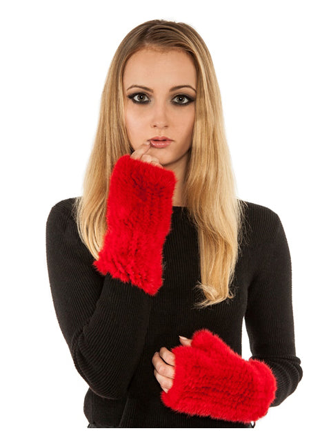 Knitted mink fingerless gloves