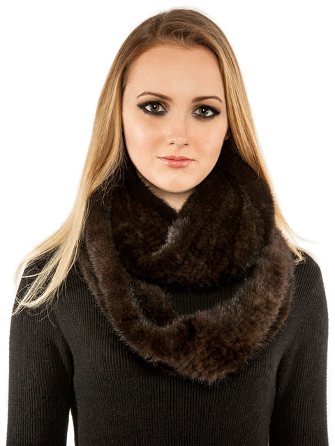 Knitted mink infinity scarf