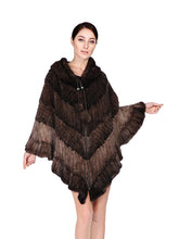 Load image into Gallery viewer, Knitted mink poncho with hood &amp; zipper