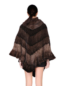 Knitted mink poncho with hood & zipper