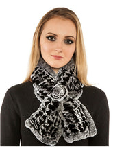 Load image into Gallery viewer, Knitted rex rabbit scarf with rosette