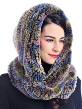 Knitted rex rabbit infinity scarf with hood
