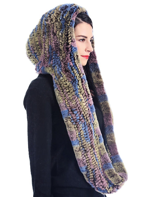 Knitted rex rabbit infinity scarf with hood – Volare New York