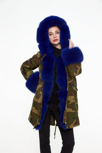 Camouflage fox parka with hood